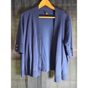 JM Collection Navy Blue‎ Open Front Cardigan Elbow Sleeve Grommet XL